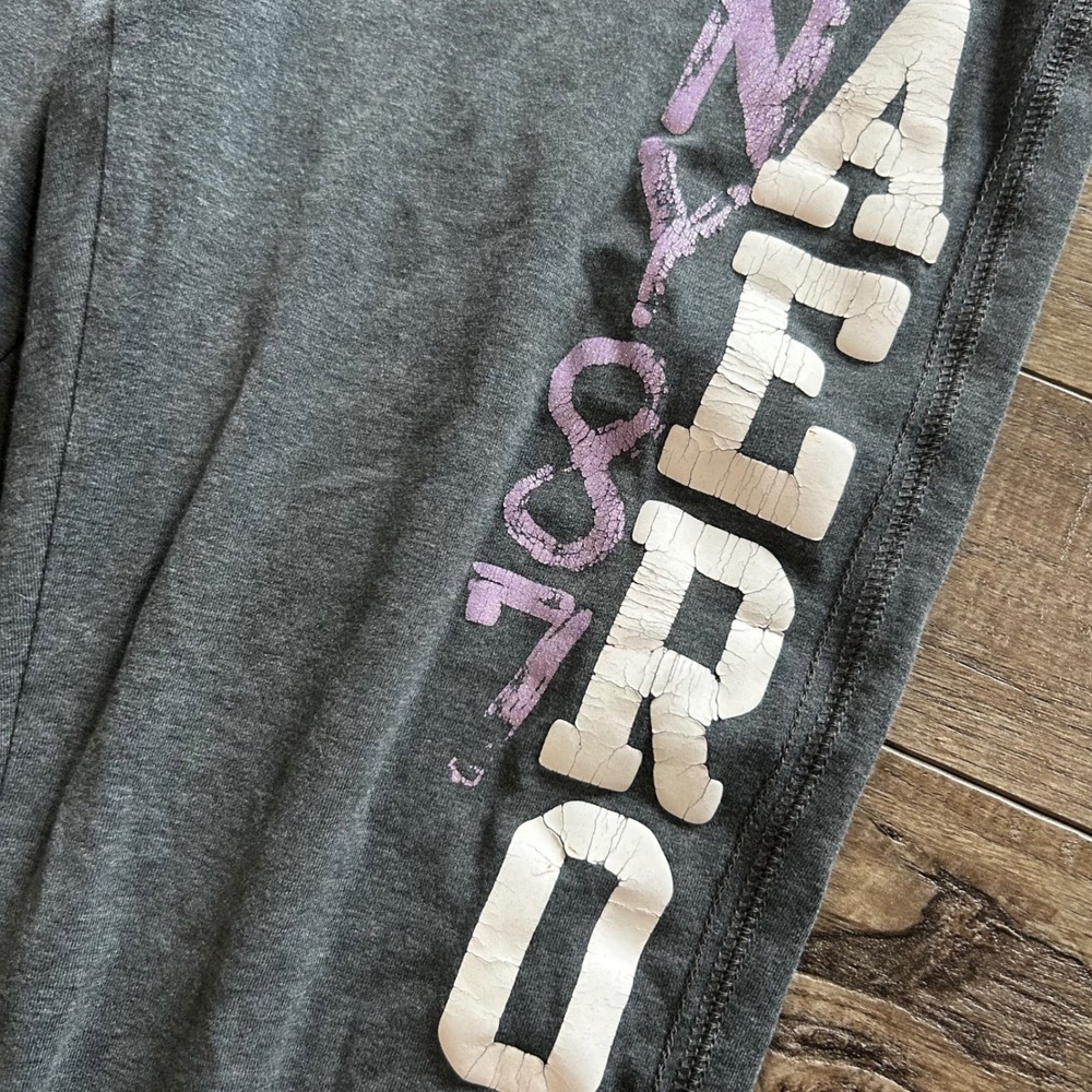Y2K Aeropostale Women's Gray Purple Fold Over Leggings Flare Leg Sz Medium - Picture 4 of 9